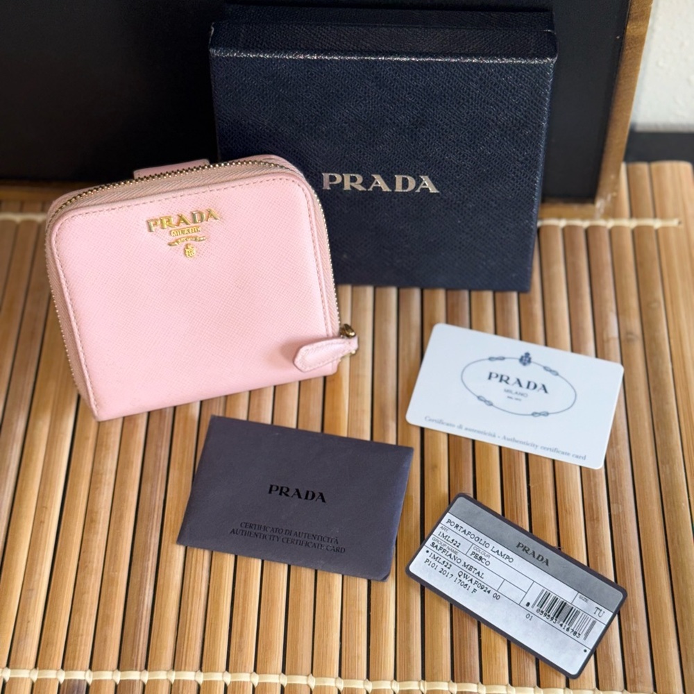 Prada Pink Saffiano Leather Zip Around Wallet